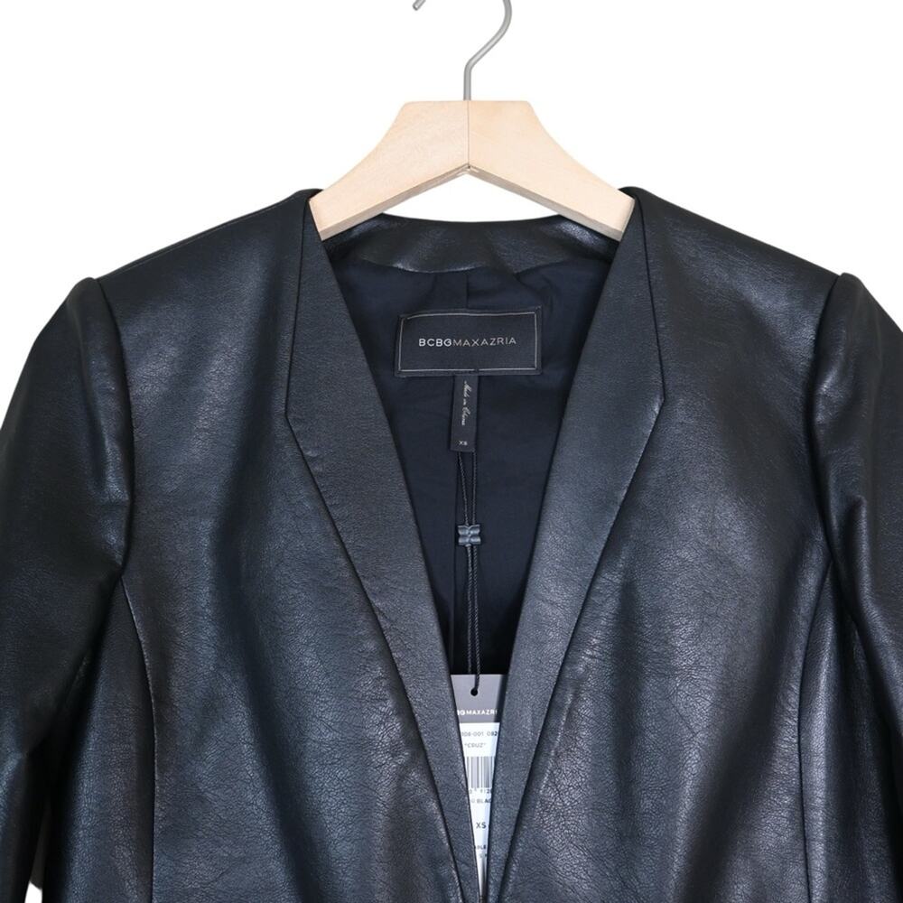 BCBGMAXAZRIA Womens XS Cruz Faux Leather Lined Blazer in Black NEW - Picture 5 of 13